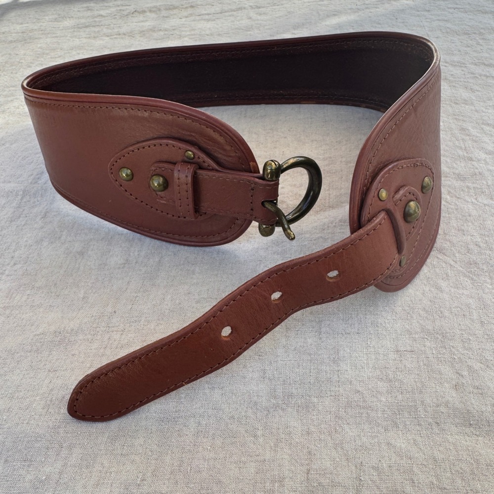 Unbranded Wide Cinch Belt Brown Leather Studded Western Boho  coastal cowgirl